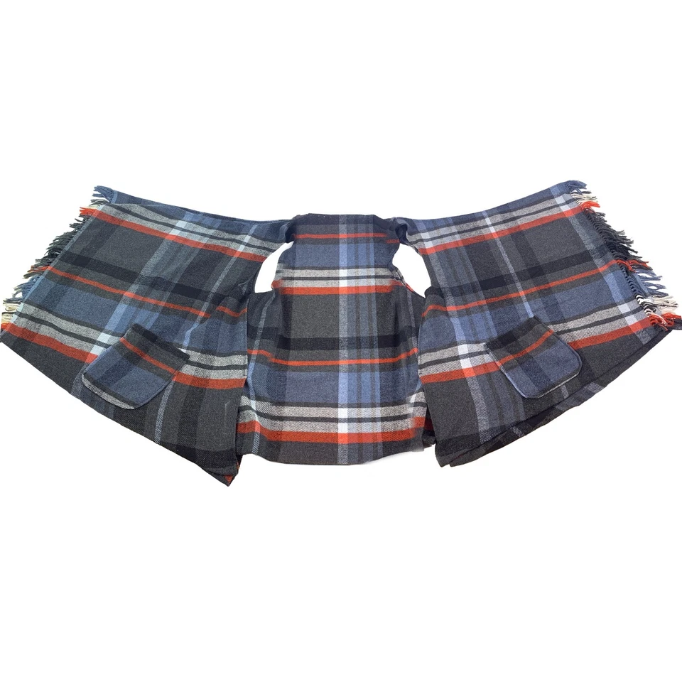 Chaleco Westbound Mujer Mezcla de Lana Frente Abierto XL Cuadros Gris Rojo Azul Bolsillos con Flecos Foto 2 de 4