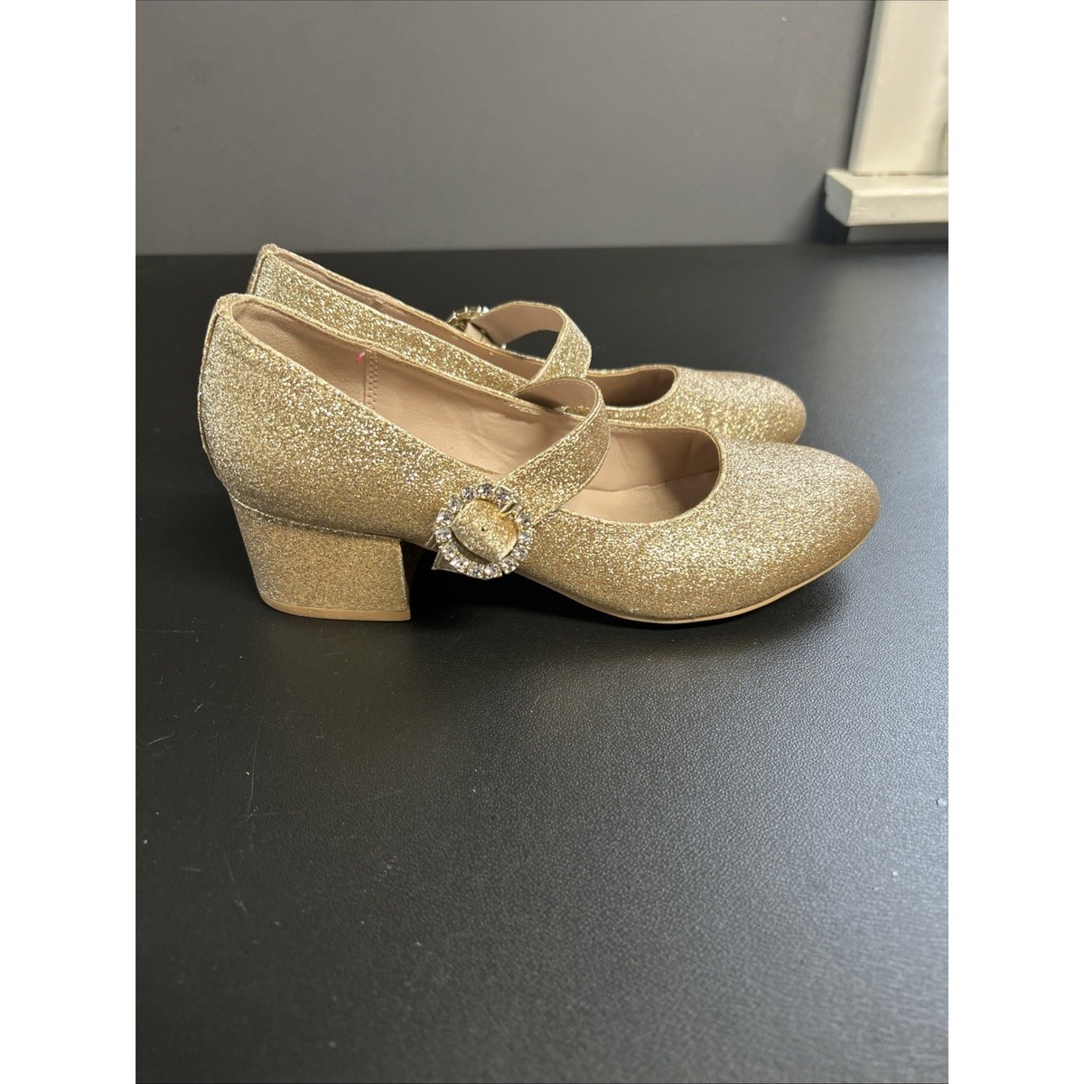 Girls Size 4 Nina Gold Bling Shoes Wedding Dance Pageant Block Heel  Rhinestone | eBay