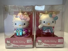 Hello Kitty By Sanrio Christmas 5  Glass Ornament 2008 Pink Blue Glitter X 2