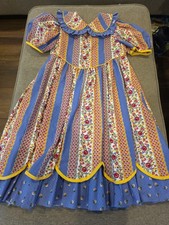 Handmade Girls Dress 10 Floral Blue Party Ruffles Cotton Cottagecore