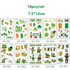 10 pcs St Patrick's Day Temporary Tattoos Shamrock Hat Skin Stickers Party 2026