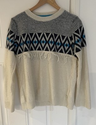 WEIRD FISH Women s Jumper Fairisle Scandi Jumper Wool Blend With Fringe Size 10