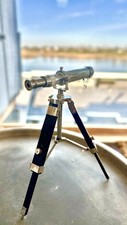Telescope w/ Wooden Tripod Vintage Nautical Decorative Solid Brass Chrome Finish
