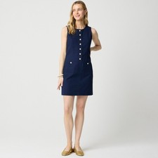 J. Crew Women's Linen-Blend Button-Front Mini Dress Navy Blue Size 12 NWT
