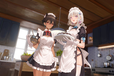 Anime maid cat girl dark skin white hair girls low angle Custom Gaming Mat Desk