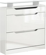Image of HOMCOM Shoe Storage Cabinet, Cupboard 89 x 23 x 96 cm, High Gloss White
