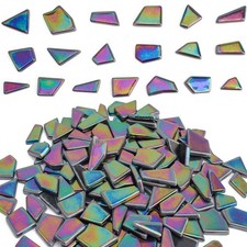 Youway Style Iridescent Glass Mosaic Tiles for Crafts Bulk,200g Black Stained...