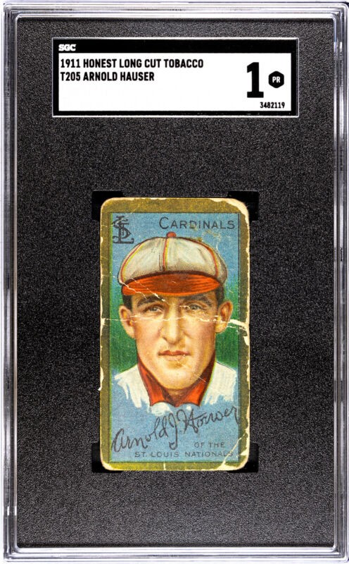 1911 T205 ARNOLD J. HAUSER HONEST LONG CUT GOLD BORDER SGC 1 ST. LOUIS CARDINALS