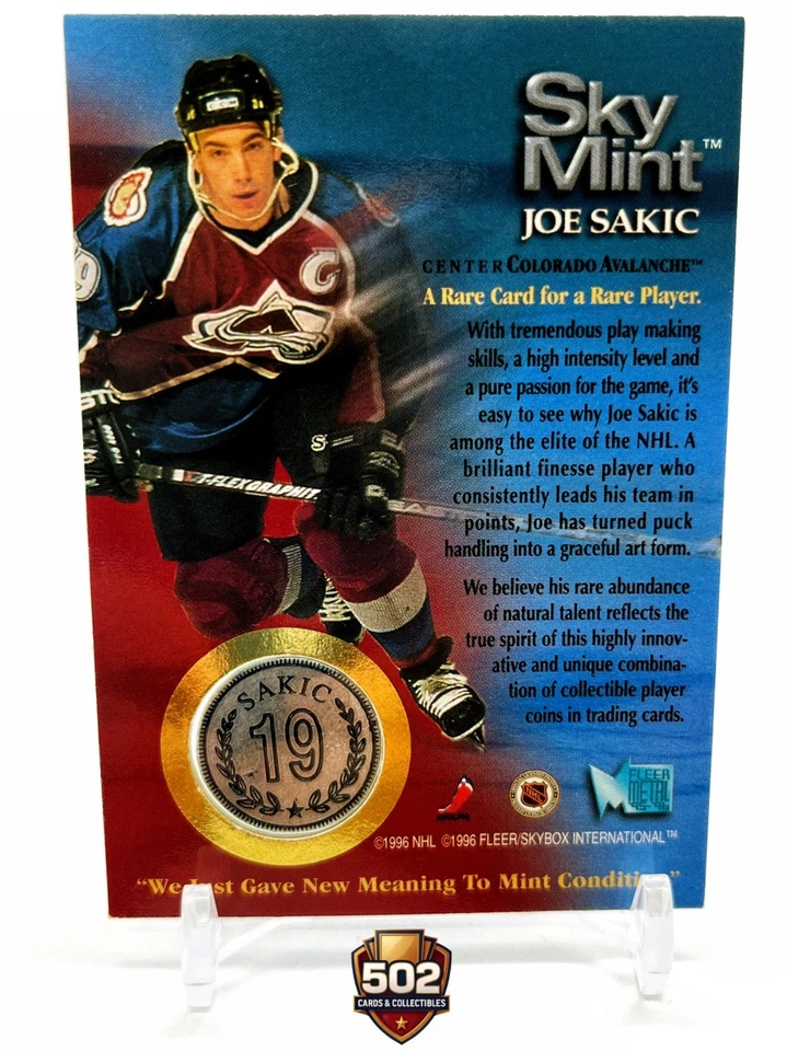 1995-96 Fleer Skybox Joe Sakic Sky Moneda Como Nueva Insertar Tarjeta Colorado Avalancha Foto 3 de 4