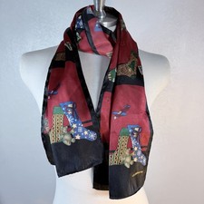 Vintage Liz Claiborne 10x52 Scarf Black Red Christmas Print Party Work Career