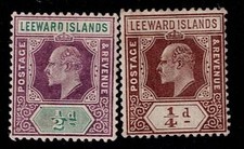 Leeward Is 1902 1/2d SG20 & 1907 1/4d SG36, les deux mlh, CV 9 £ (#805)