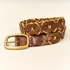 Vintage Womens Brown Braided Leather Belt Women's 14/16 Brass Buckle Fits ~ 36