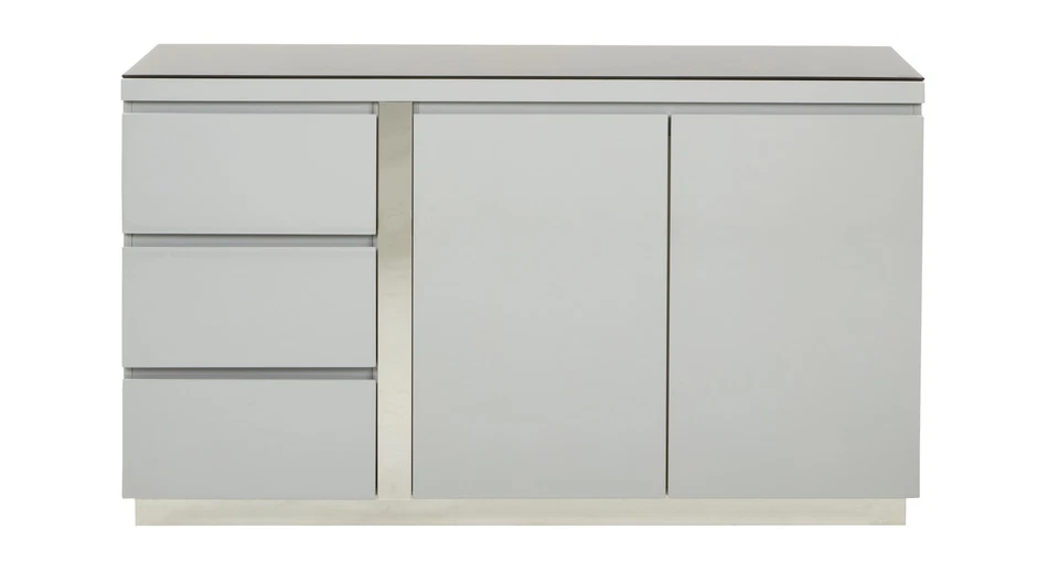 DFS Replay Grey High Gloss & Glass 3 Drawer Sideboard RRP £799