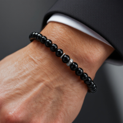 Bracciale Elegante Nero Con Zirconi Di Perle Da Uomo Donna - Foto 8