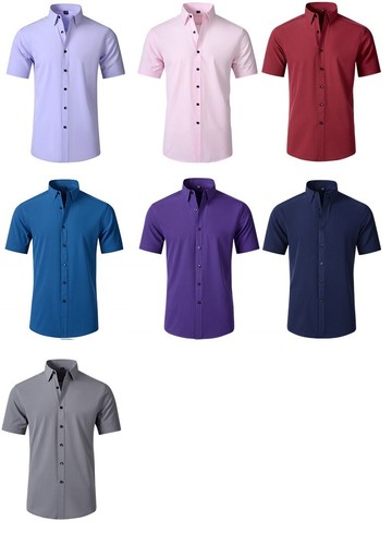Men's Dress Shirts Formal Business Short Sleeves Slim Fit Elastic Casual Shirts - Picture 12 of 29