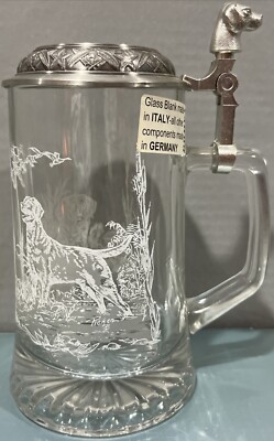 Vintage Glass Beer Stein Pewter Lid Domex Dog Germany Italy Cup Mug Collectible