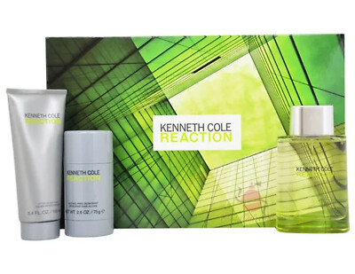 Kenneth Cole Cologne Reaction 3 PC Gift Set-3.4oz EDT Spray+3.4oz A/S/Balm+More
