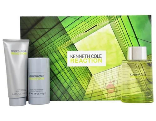 Kenneth Cole Cologne Reaction 3 PC Gift Set-3.4oz EDT Spray+3.4oz A/S/Balm+More