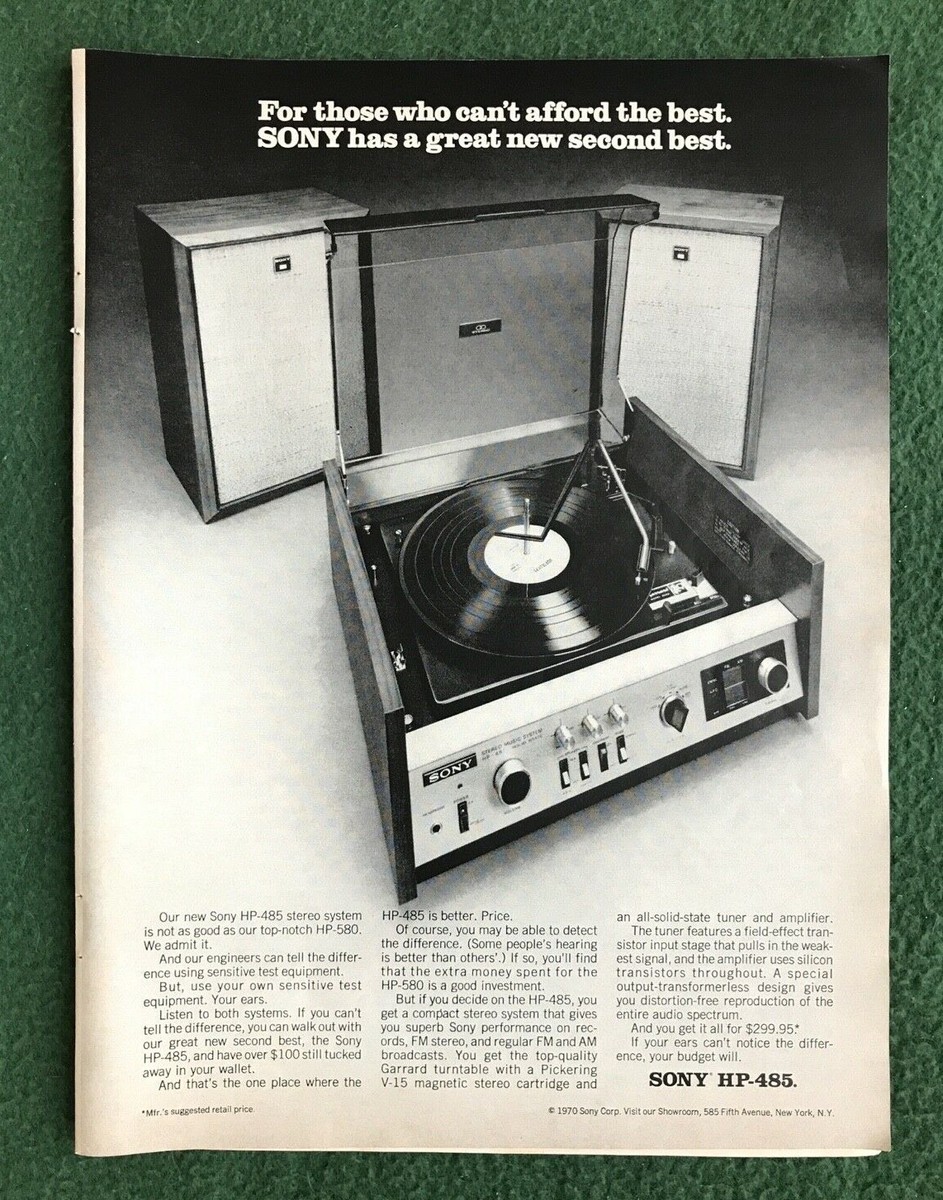 vintage 70s SONY HP485 magazine ad Hi-Fi Stereo system electronics music  mancave