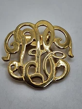 Vintage Gold Tone Metal Monogram Scarf Clip