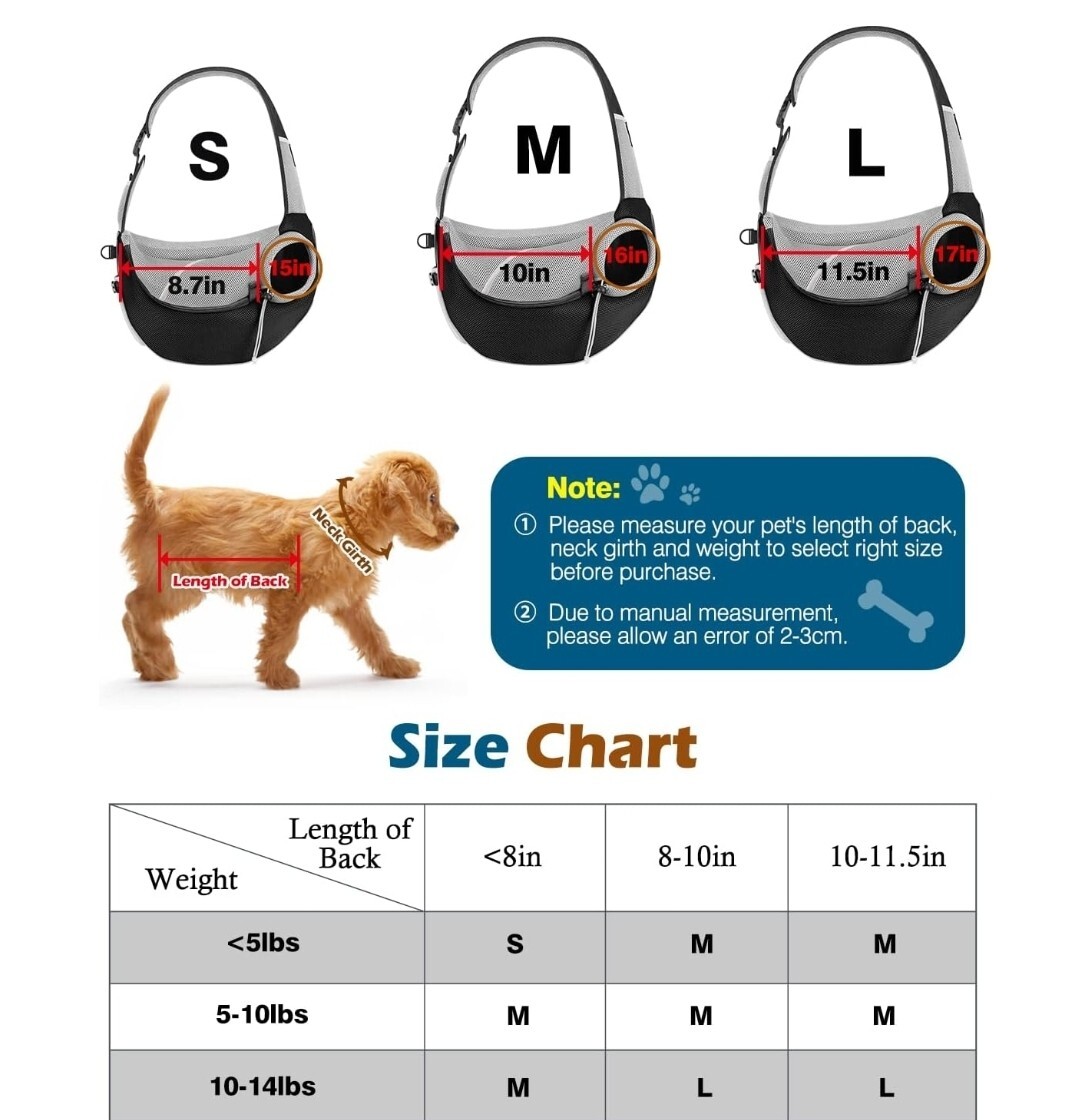 Dog Sling Carrier, Dog Papoose with Zipper Touch Pocket Breathable