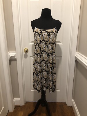 Rafaella Studio Shift Dress Large Black White Tan Beige Sleeveless Knee Length