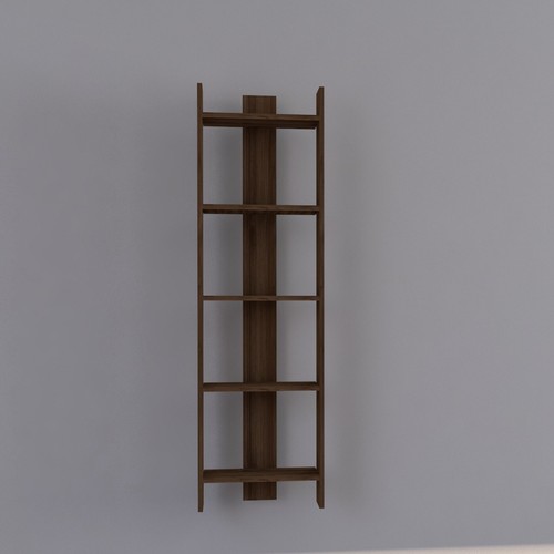 KayRana Virba Walnut Colour 5 Tier Slimline Open Shelves Bookshelf Storage - Picture 3 of 5