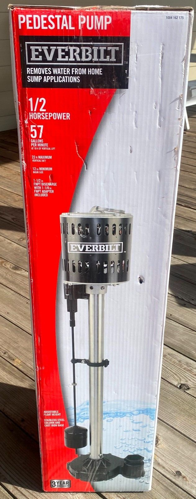 Everbilt Pedestal Pump 1/2 HP 57 GPM 1004162175....New Open Box eBay