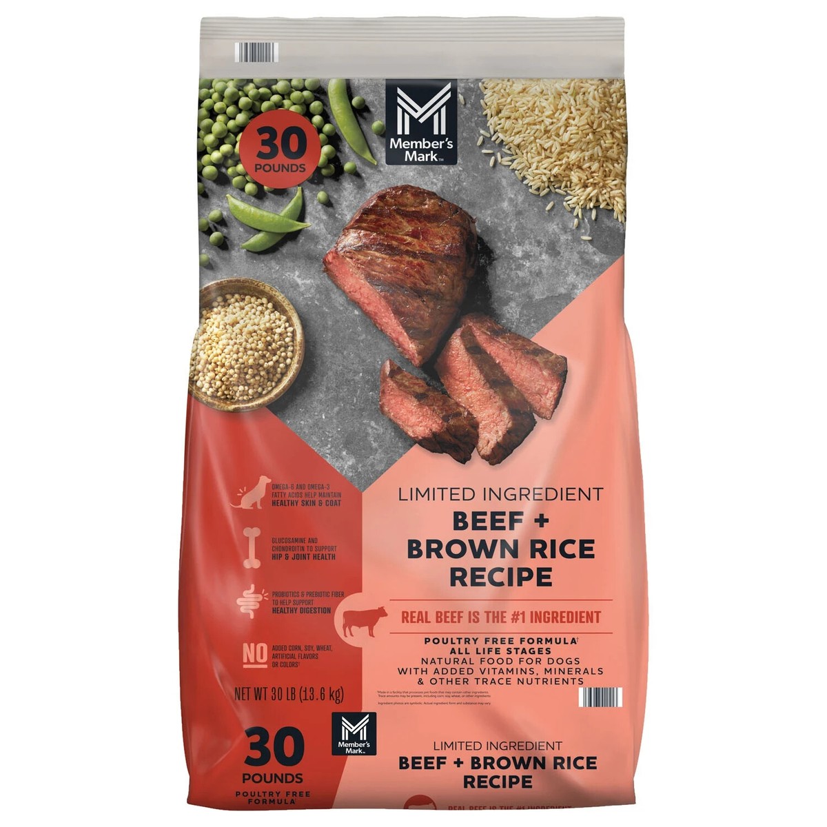 Member's Mark, Beef and Brown Rice, Ingredient Dry Dog Food, 30