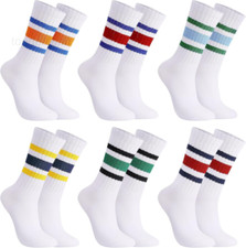 6 Pairs Crew Sport Socks Women Striped Crew Socks Retro Athletic Socks Casual..