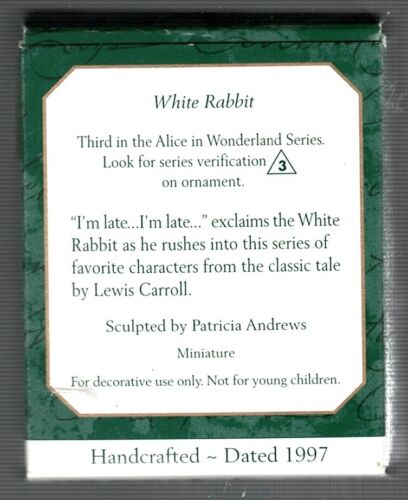 Hallmark 1997 Adorno de Conejo Blanco Alicia en el País de las Maravillas Miniatura Recuerdo - Imagen 2 de 2