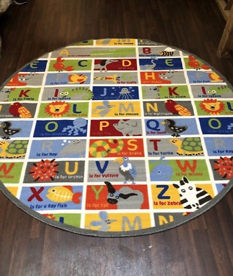 NEU TIER ABC PÄDAGOGISCH KINDER KREIS MATTE TEPPICH SCHULE 133X133CM BUNT