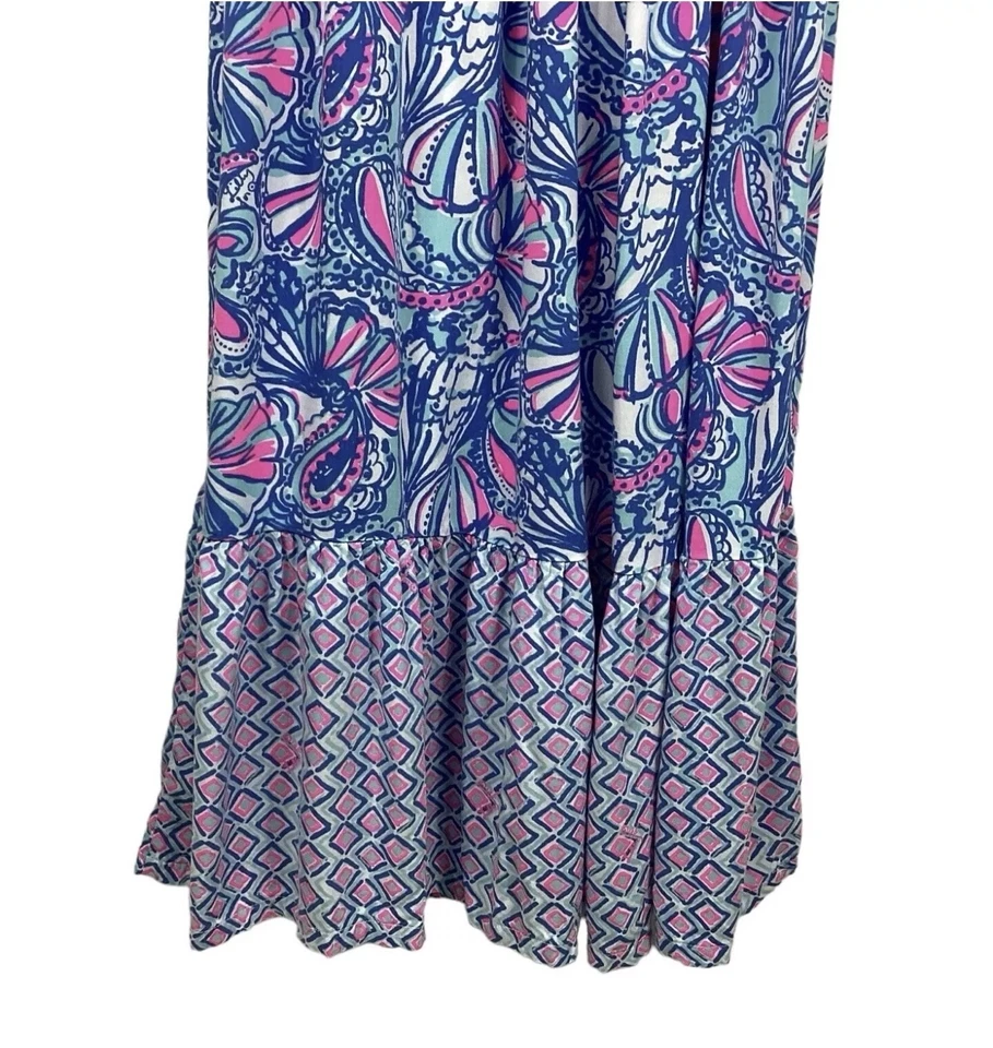 Girl's XL Lilly Pulitzer Maxi Dress Blue Pink Sleeveless Ruffle R13 - Image 2 of 4