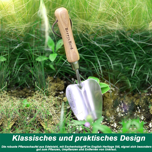 Berry&Bird Hand Schaufel Pflanz Herzform Garten Werkzeug Edelstahl Holz Griff - Bild 5 von 7