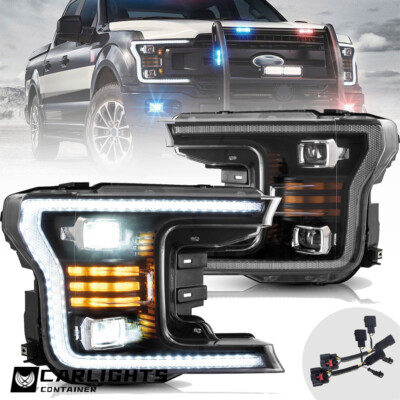 VLAND Projector ALL Black LED Headlights Assembly w/DRL For 2018-2020 Ford F-150