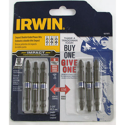 IRWIN IMPACT DOUBLE END POWER BITS6PC MIX #2 PHILIPS and #2 SQUARE 1907872