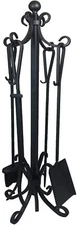 Cast Iron Fireplace Fire Pit Tool Set 5 Piece Toolset Poker Broom Shovel Brush 
