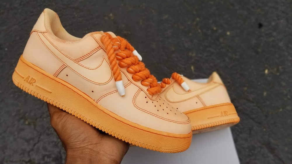 Custom Air Force 1 Size 10.5 Orange Dip Dye Rope Lace