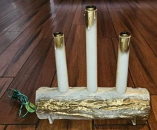Blow Mold Candelabra Candolier Yule Log Christmas 3 Candle Electric Vintage Rare