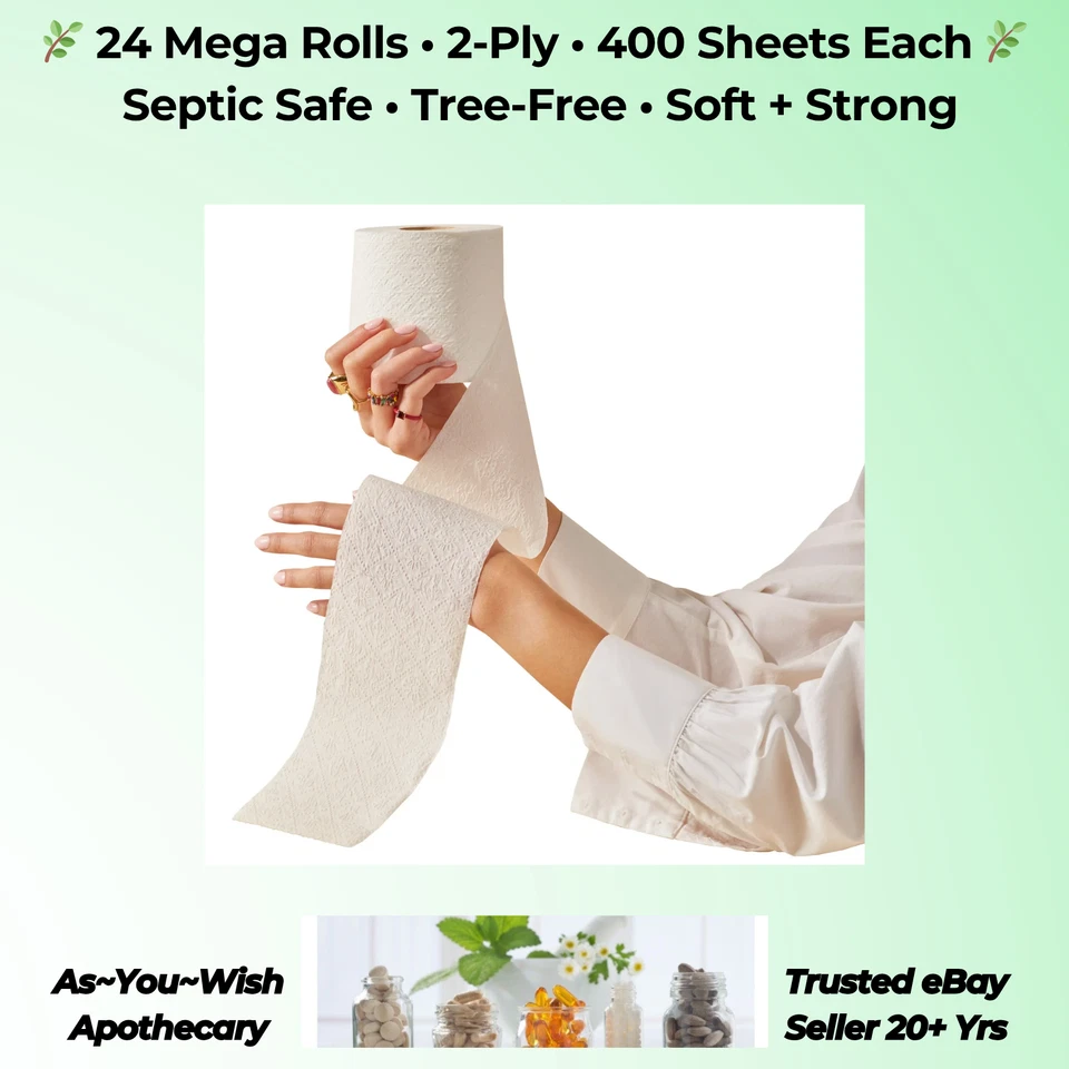 Caboo Bamboo Toilet Paper 24 Mega Rolls 2-Ply Septic Safe Tree Free 400 Sheets - Image 3 of 3