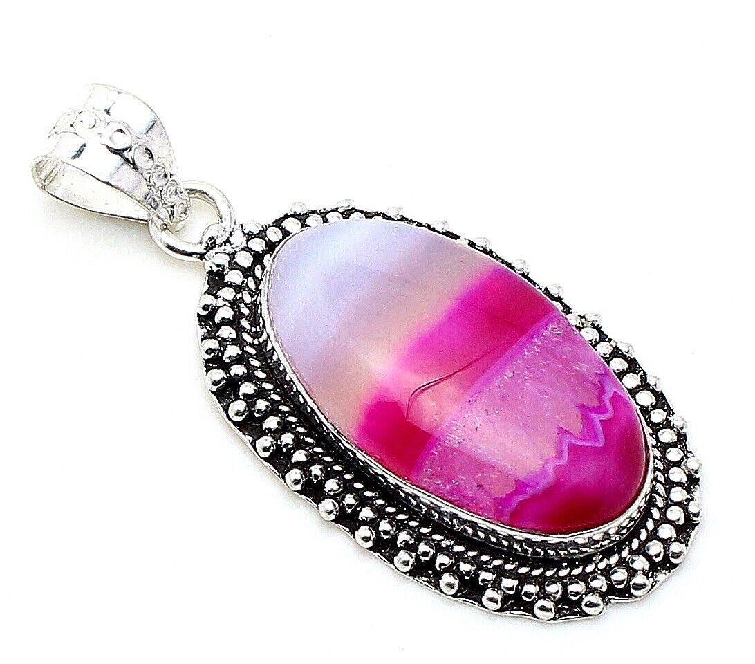 Collier Pendentif En Agate Rose Fuchsia Goutte 25mm - Pierre Semi-précieuse Homemade - Fabriqué En France