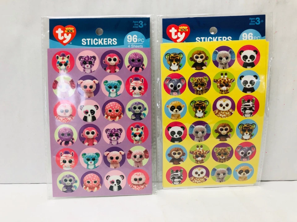 Juego de 2 paquetes de pegatinas Ty Beanie Boos 8 hojas de pegatinas 2015 animales BIN B Foto 2 de 4