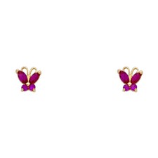 Clearance 14k Yellow Gold Ruby Red CZ Butterfly Screw Back Studs Earrings Girls