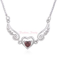 New Arrived  Pretty 1/2 Carat Heart Shape Created Ruby Angel Wings Necklace