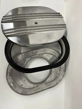 12" Nostalgia Custom Half Finned Polished Aluminum Air Cleaner Street Rat Rod