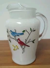Vintage 1950s Bartlett Collins Feathered Birds Milk Glass Pitcher 7.75” MCM