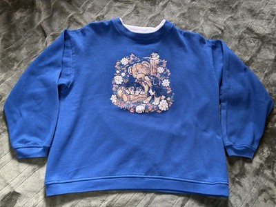 Vintage Grandma Sweater Womens Medium Blue Teddy Bear Puppy Grannycore Old Lady