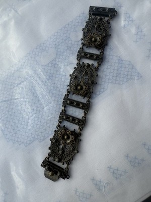 Rice Weiner Indo Craft 1940s Bracelet Art Deco Bohemian Boho Silvertone 