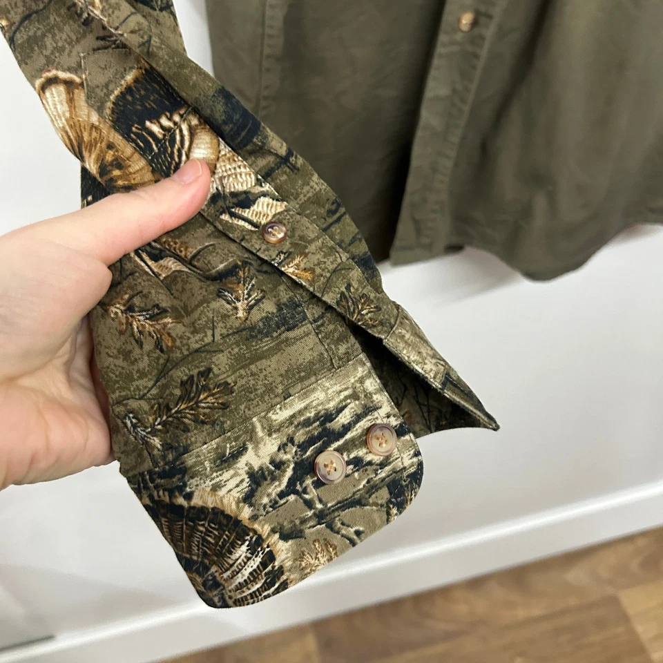 Legendary Whitetails Olive Button Front Shirt Camo Sleeves XXL Turkey Hunting - Image 2 of 4