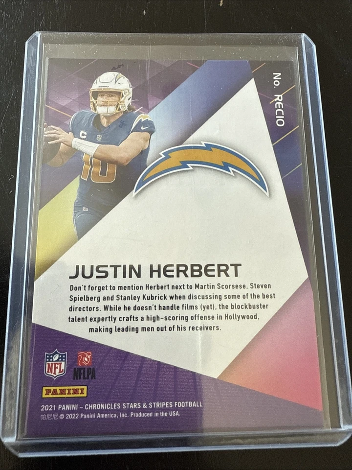 2021 Panini Chronicles - Recon Justin Herbert #REC10 Gold /10 - Image 2 of 4